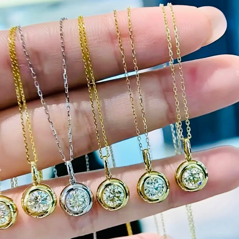 Moissanite & Diamond Bezel Pendant Necklaces – Gold & Silver Chains