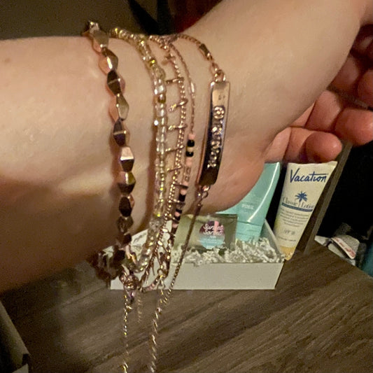 Beautiful 5 Piece Dainty Gold Cancer Survivor Bracelet Set| Fits All sizes