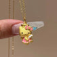 Hello Kitty 24K Gold Plated Pendant Necklace - 17" Cable Chain, Pink Bow & Heart