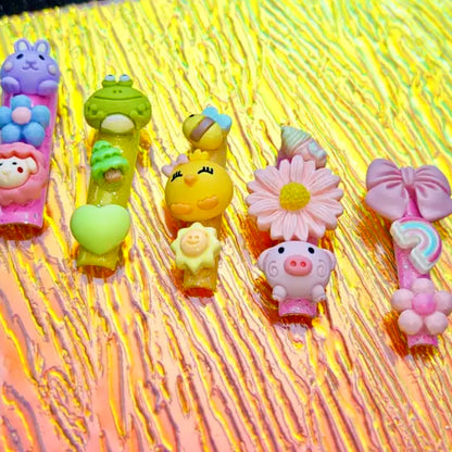 Kawaii Characters Professional Multi-color Handcrafted Press On Nails, Reusable 12 Times.