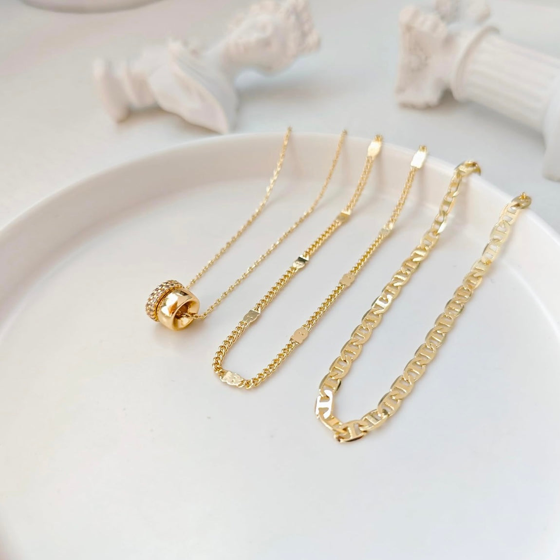 Layered 14k Vermeil Gold CZ Pendant Necklace Set - Choker, Beads, and Diamond Pendant for All Occasions