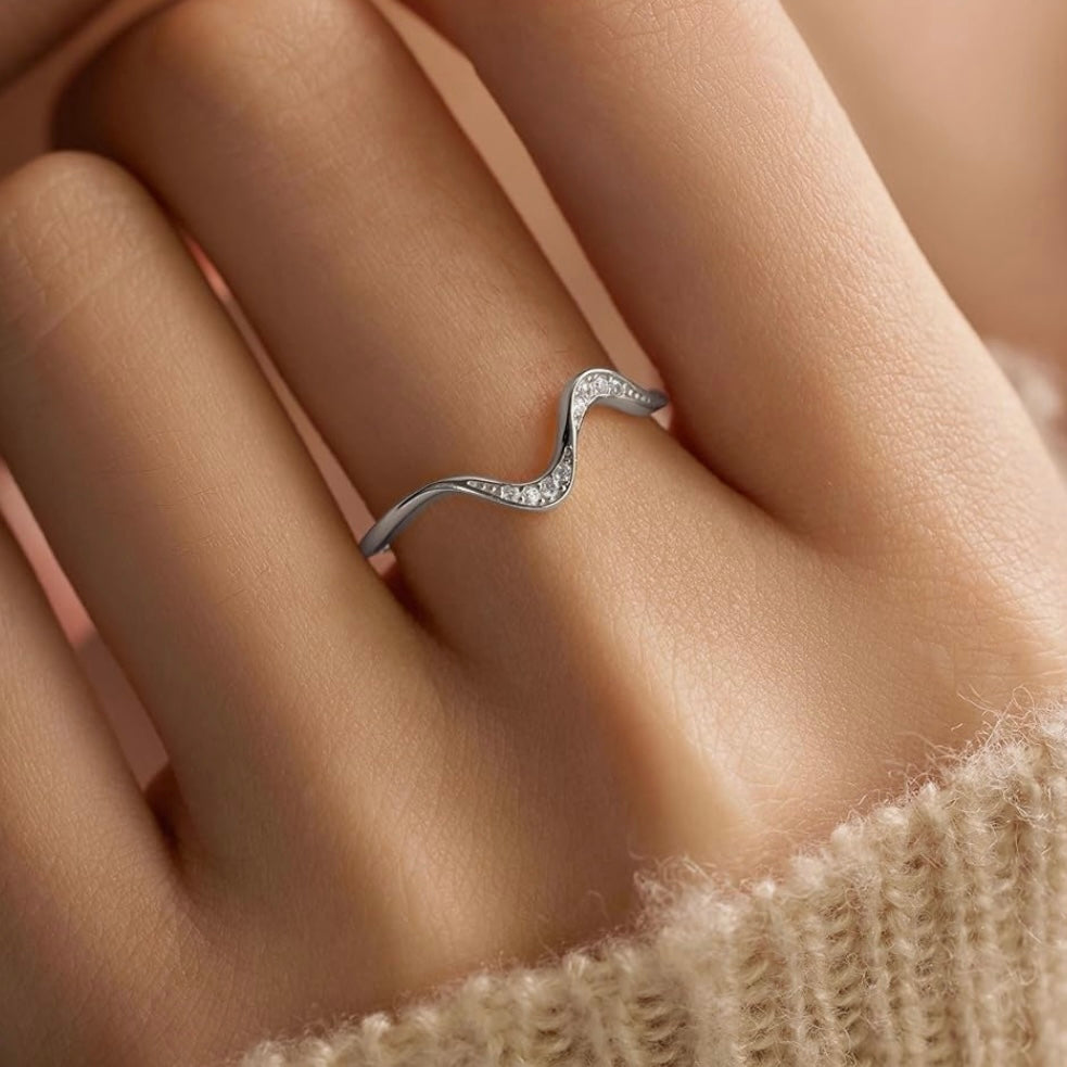 Ladies Silver Wave CZ Ring – Inspirational Gift with Sentimental Message in Keepsake Box