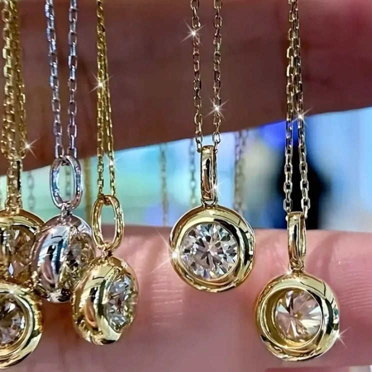 Moissanite & Diamond Bezel Pendant Necklaces – Gold & Silver Chains