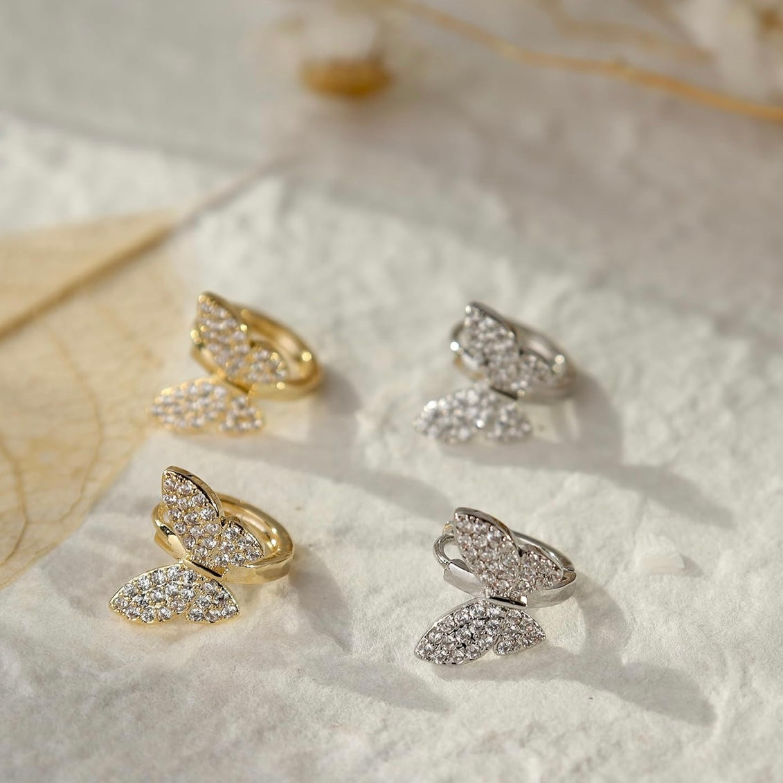 10k Gold Butterfly Huggie Earrings with CZ Crystals – Dainty Luxe Sparkle