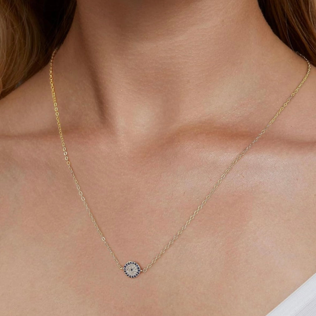 Evil-eye pendant necklace - 15k Vermeil Gold, Blue Sapphire & Cubic Zirconia by LadiesNGentz Premium Boutique