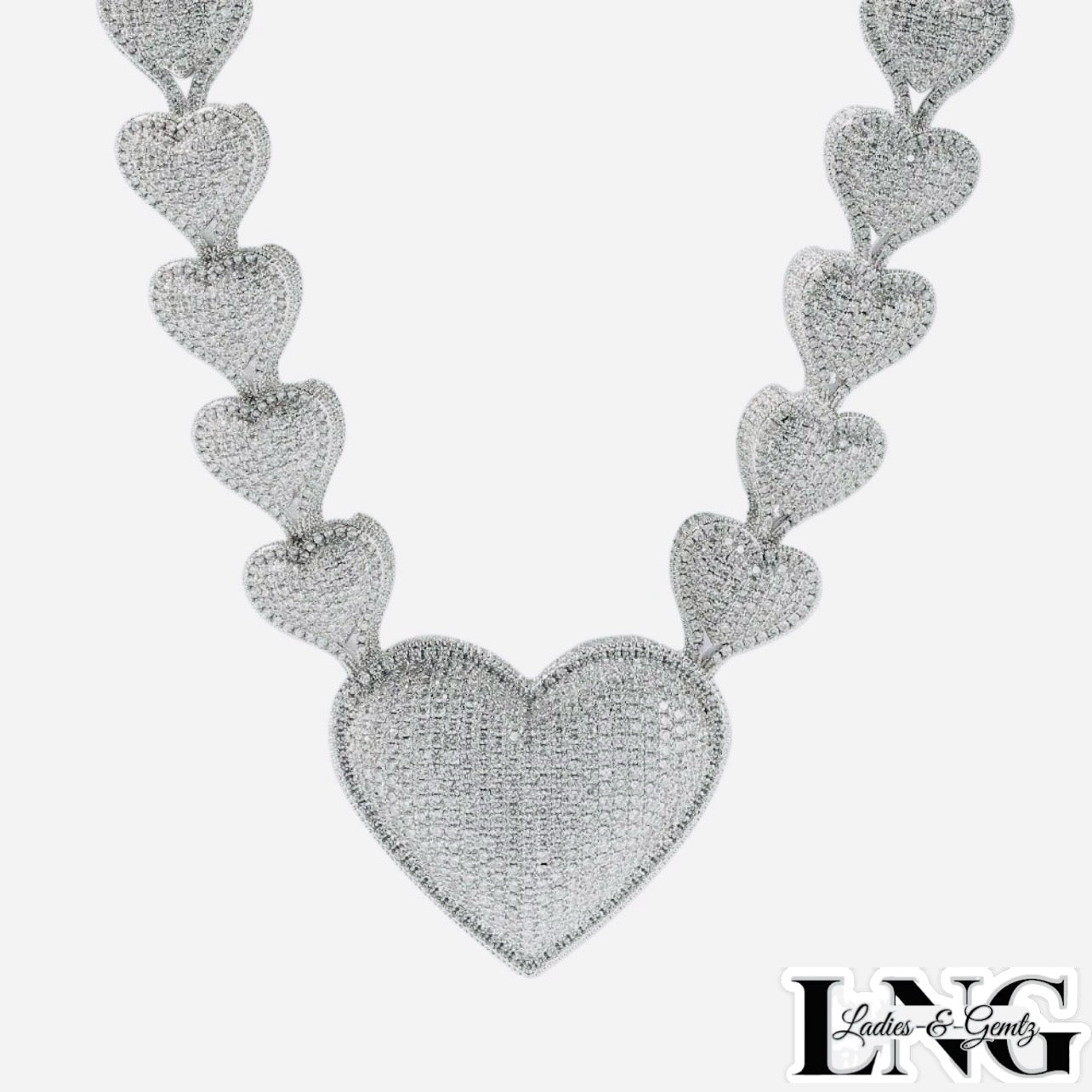 Sapphire Micro Pave AAAAA Cubic Zirconia Heart Pendant Necklace in Vermeil 14k White Gold By LadiesNGentz Boutique purchase at LadiesNGentz.com or Facetreasures.com