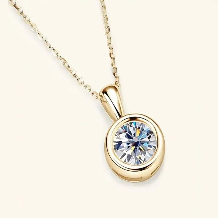 Moissanite & Diamond Bezel Pendant Necklaces – Gold & Silver Chains