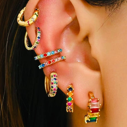 Elegant 7-Piece Ear Party Stacking Set - Multi-Color CZ Gemstones