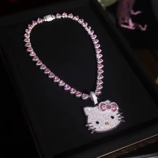 Kawaii Blinged Out Kitty Cat Silver Or Gold CZ Pendant, Hiphop Jewelry, USA Shipping