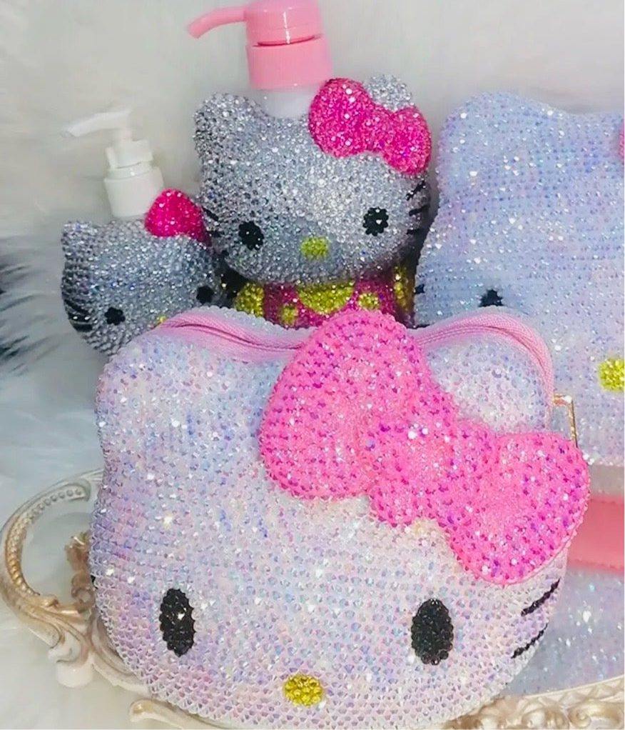 Kawaii Hello Kitty Crystal Sapphire Blinged Out Adjustable Cat Handbag, Evening Bag, Crossbody Bag | Limited Edition, Collectible