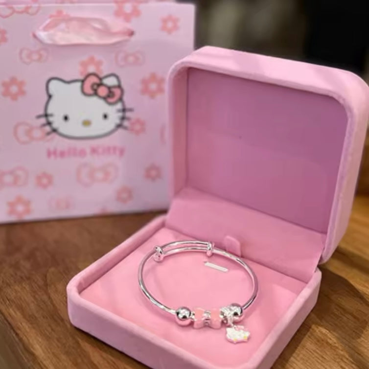 Elegant Hello Kitty Sterling Silver Charm Bracelet - Kawaii Jewelry for All Ages