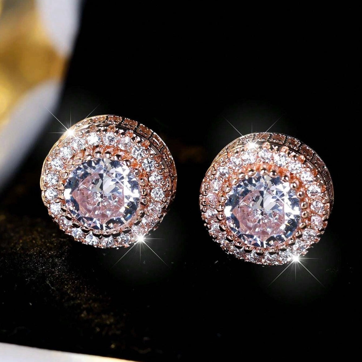 Luxurious Sapphire & Zircon Rose Gold Stud Earrings - Ideal Gift for Special Occasions