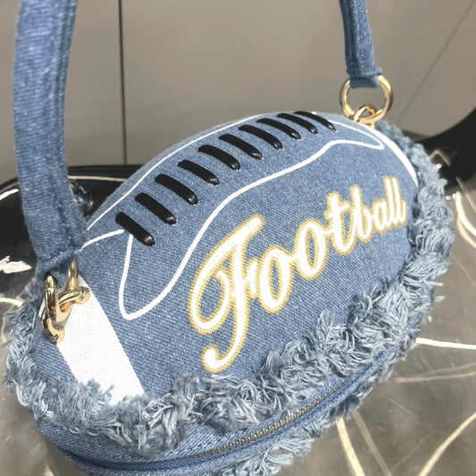 Denim Light Blue Football Handbag - Trendy Sports-Inspired Accessory