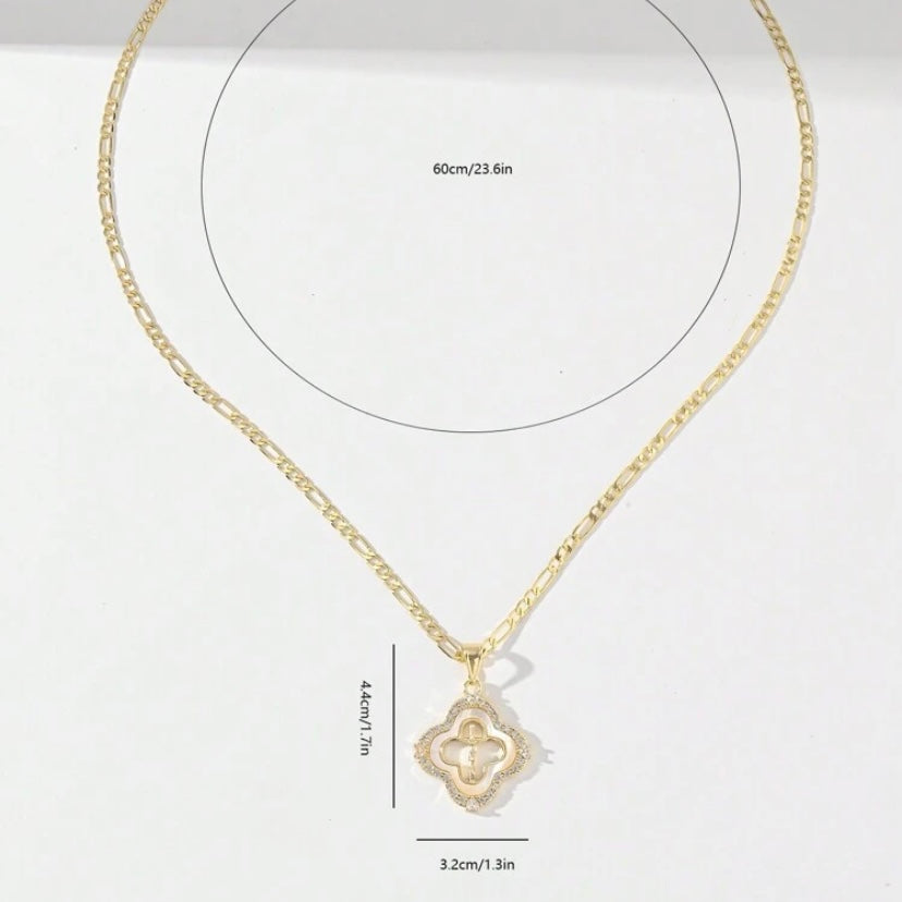 14k Vermeil Gold Cross Necklace with Mother of Pearl Shell & Crystal Studded Accents