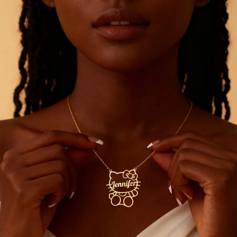 Custom Hello Kitty Name Necklace – 14K Gold or Silver, Waterproof & Hypoallergenic