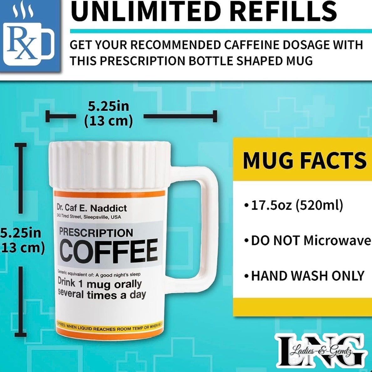 Funny Prescription Bottle Coffee Mug | Ceramic | 17.5 oz XL | Gift for Her, Him, Wife, Coworker