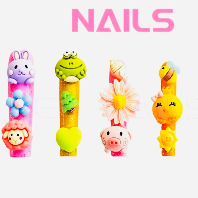 Kawaii Characters Professional Multi-color Handcrafted Press On Nails, Reusable 12 Times.