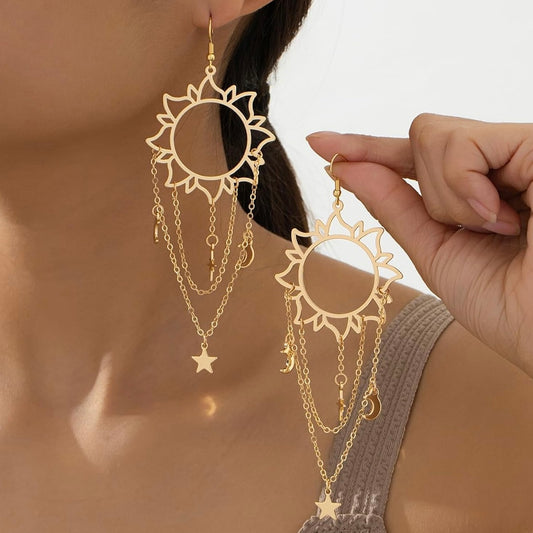 Sun star moon gold hypoallergenic dangle earrings