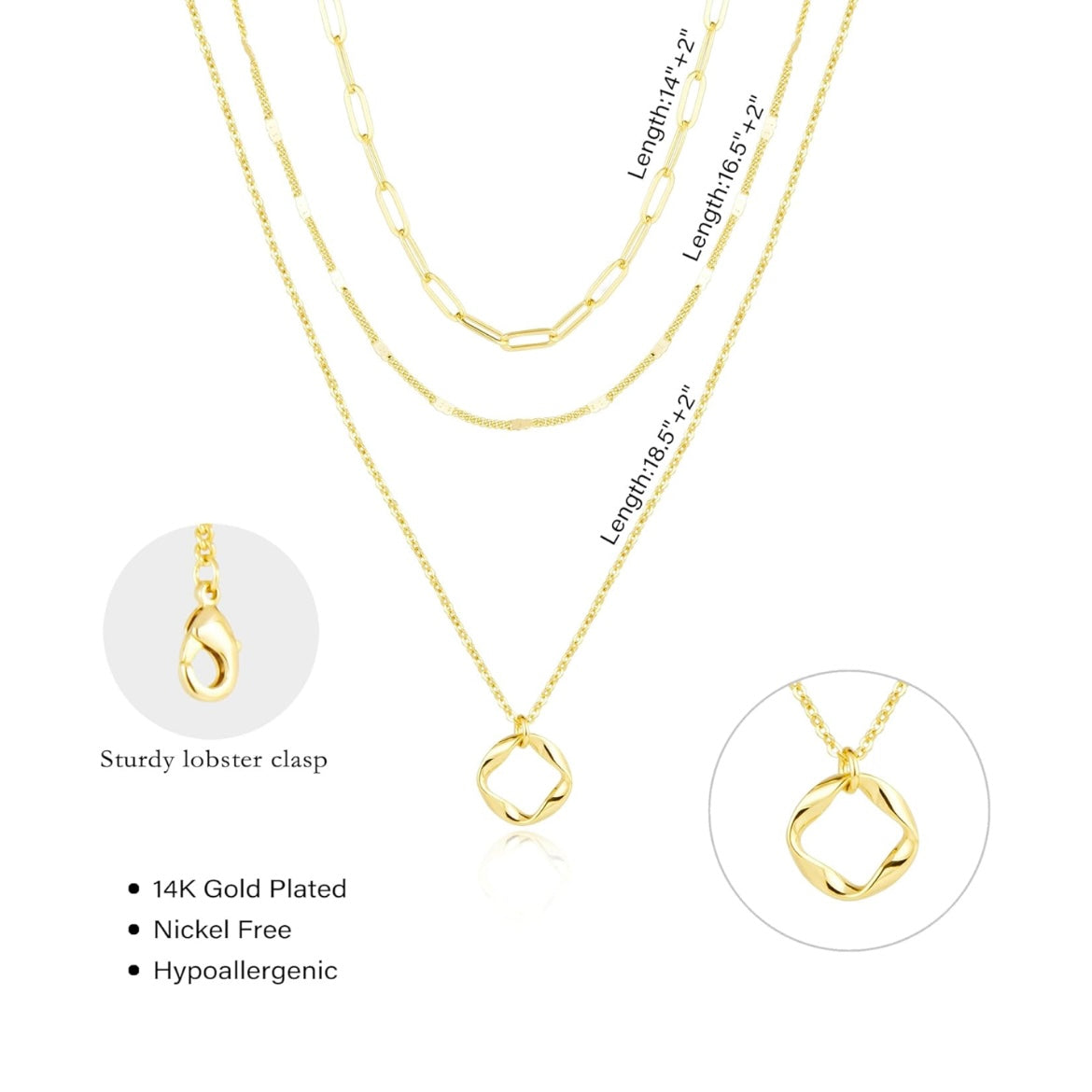 3-Piece Gold Or Silver Layered Necklace Set | Elegant Chain with Circle Pendant | Hypoallergenic