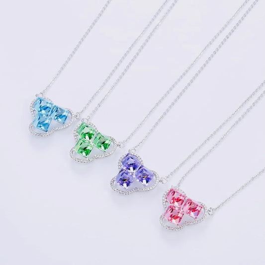 Elegant Heart-Shaped Sapphire Pendant Necklaces with CZ Crystal Accents