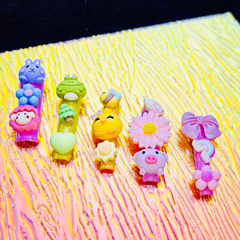 Kawaii Characters Professional Multi-color Handcrafted Press On Nails, Reusable 12 Times.