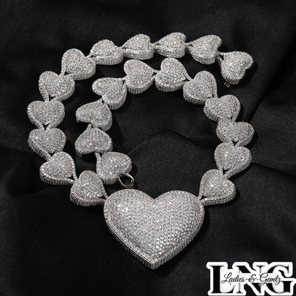 Sapphire Micro Pave AAAAA Cubic Zirconia Heart Pendant Necklace in Vermeil 14k White Gold By LadiesNGentz Boutique purchase at LadiesNGentz.com or Facetreasures.com