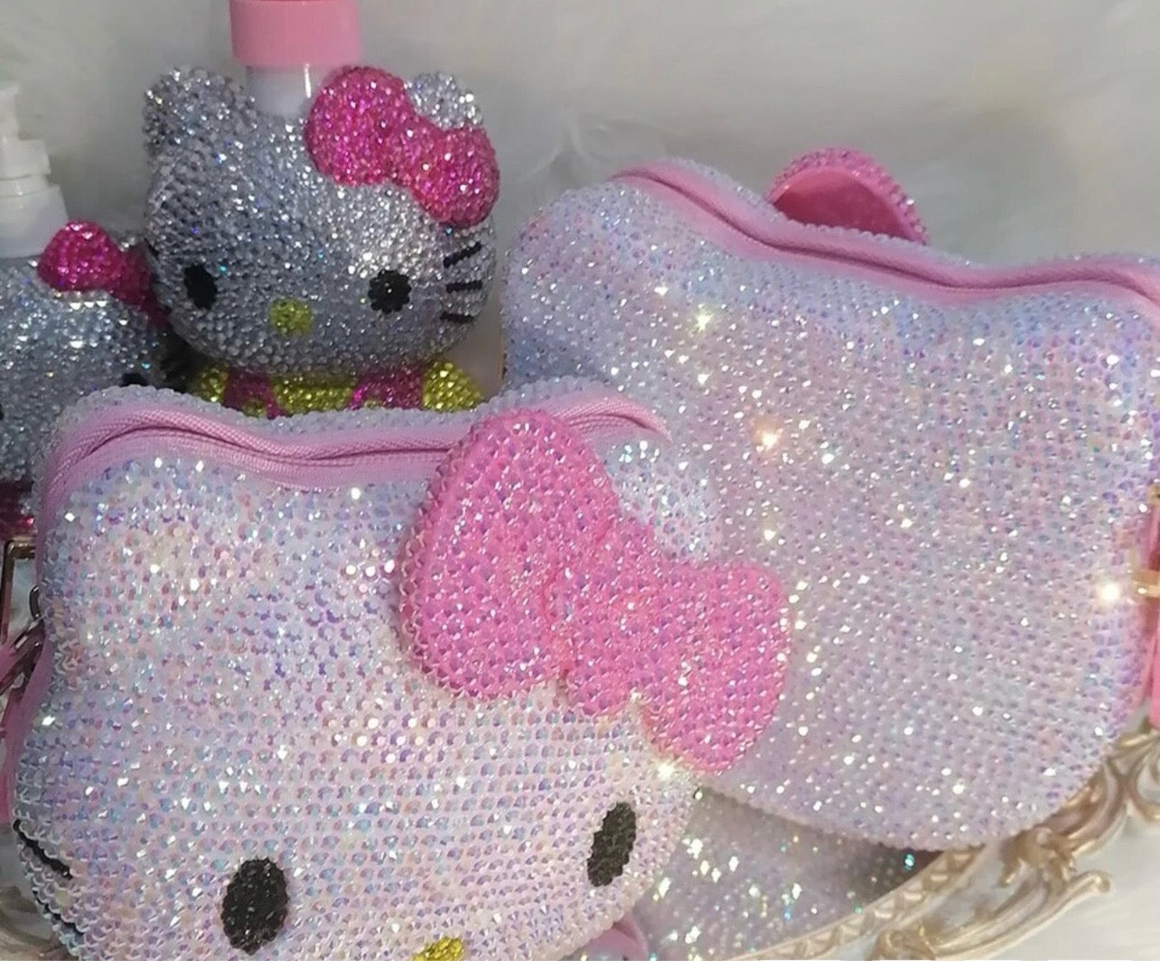 Kawaii Hello Kitty Crystal Sapphire Blinged Out Adjustable Cat Handbag, Evening Bag, Crossbody Bag | Limited Edition, Collectible