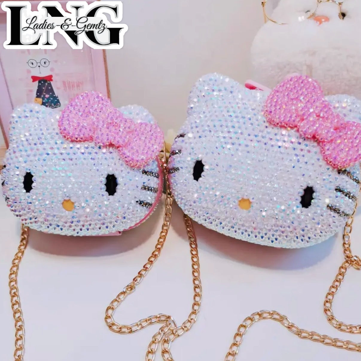 Hello Kitty handcrafted adjustable Crystal Sapphire Blinged Out Cat Handbag, cross body bag, evening bag | Limited Edition, collectible only available At LadiesNgentz.com or Facetreasures.com