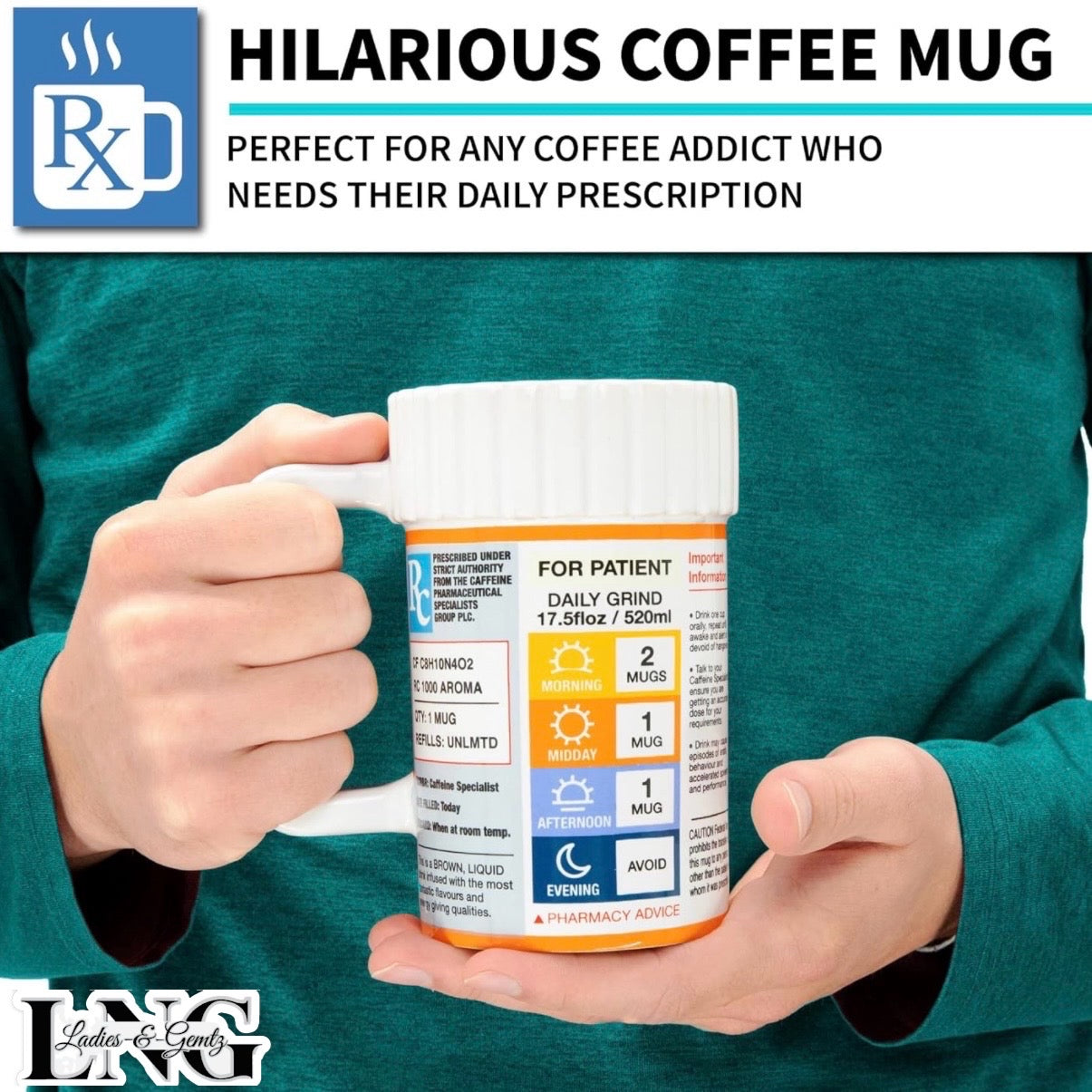 Funny Prescription Bottle Coffee Mug | Ceramic | 17.5 oz XL | Gift for Her, Him, Wife, Coworker