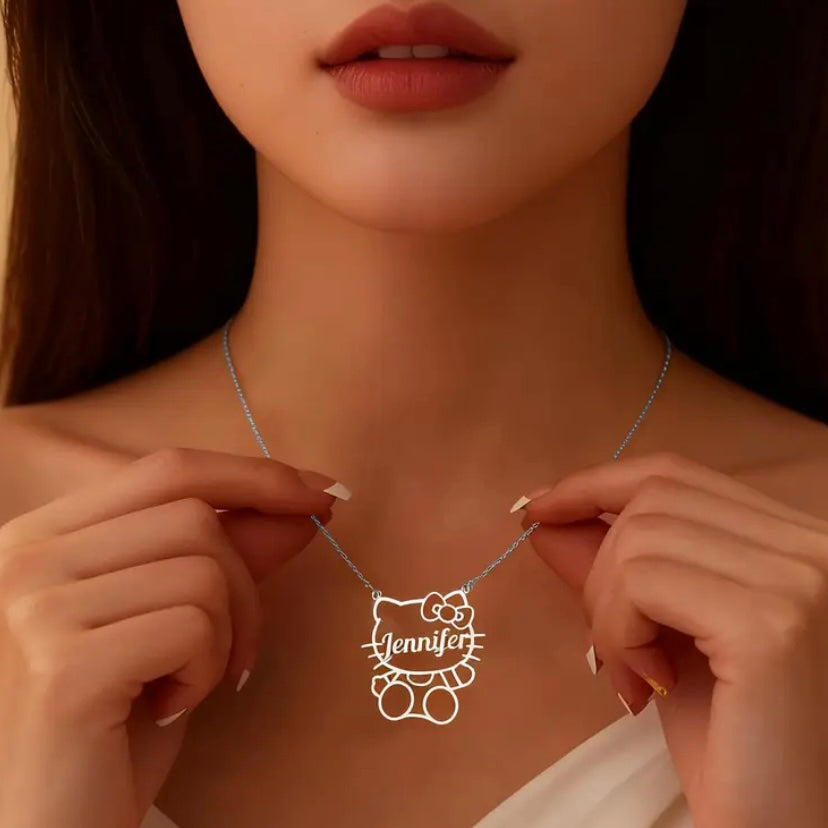 Custom Hello Kitty Name Necklace – 14K Gold or Silver, Waterproof & Hypoallergenic