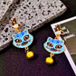 Kawaii Maneki‑Neko Lucky Cat Bell Earrings – Blue Fortune Cat Dangle Jewelry, Anime-Inspired Statement Earrings