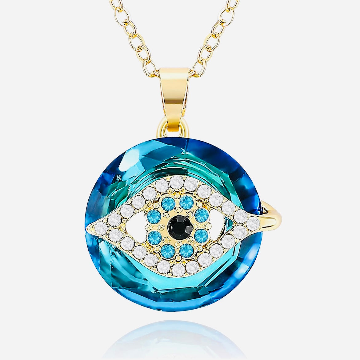 Luxury Indigo Blue Evil Eye Crystal Pendant Necklace – Sterling Silver Protection Jewelry