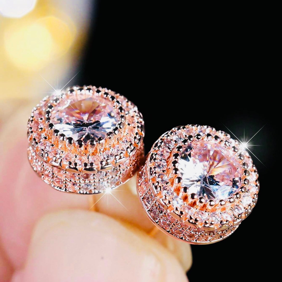 Luxurious Sapphire & Zircon Rose Gold Stud Earrings - Ideal Gift for Special Occasions