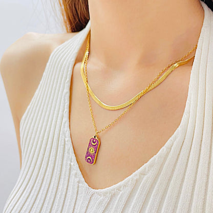 Gold Zodiac Layered Necklace – Minimalist Herringbone & Sun Tarot Pendant Necklace