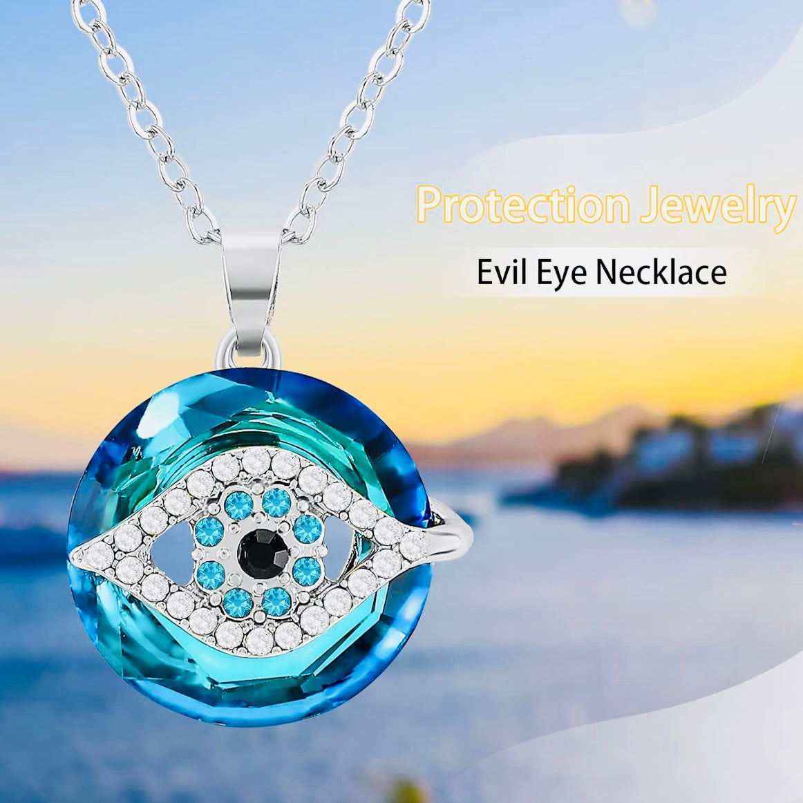 Luxury Indigo Blue Evil Eye Crystal Pendant Necklace – Sterling Silver Protection Jewelry