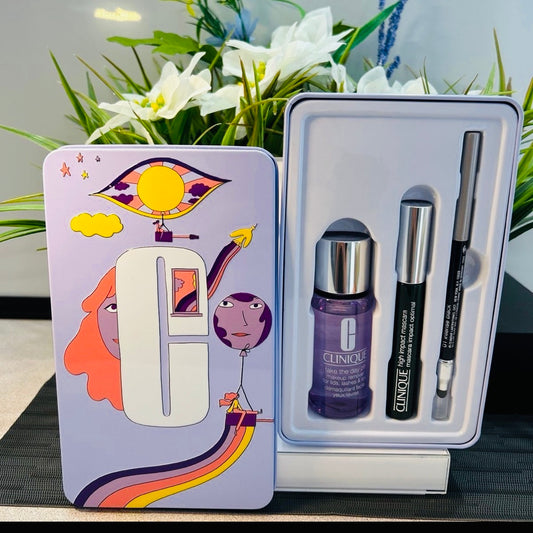 Clinique Makeup Essentials Set – Remover, Mascara & Eyeliner in Artistic Tin