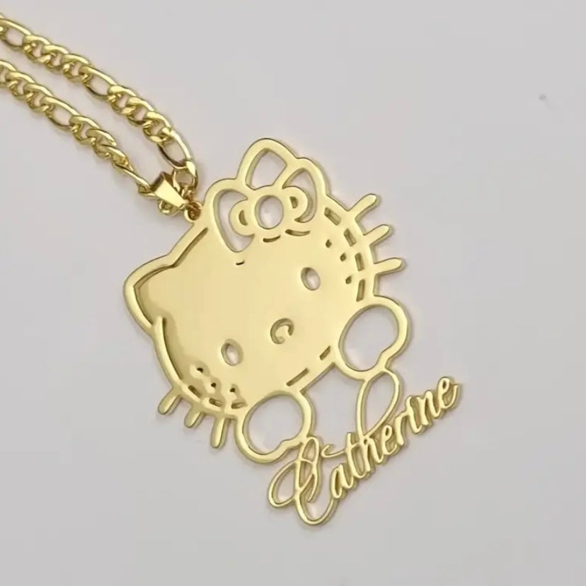 Custom Hello Kitty Name Necklace – 14K Gold or Silver, Waterproof & Hypoallergenic