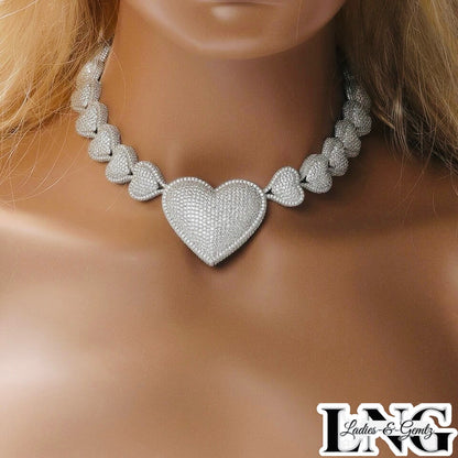 Sapphire Micro Pave AAAAA Cubic Zirconia Heart Pendant Necklace in Vermeil 14k White Gold By LadiesNGentz Boutique purchase at LadiesNGentz.com or Facetreasures.com