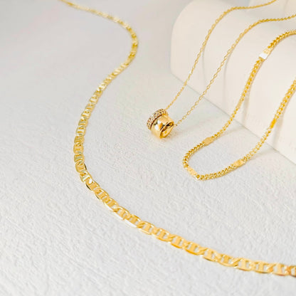 Layered 14k Vermeil Gold CZ Pendant Necklace Set - Choker, Beads, and Diamond Pendant for All Occasions