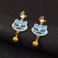 Kawaii Maneki‑Neko Lucky Cat Bell Earrings – Blue Fortune Cat Dangle Jewelry, Anime-Inspired Statement Earrings