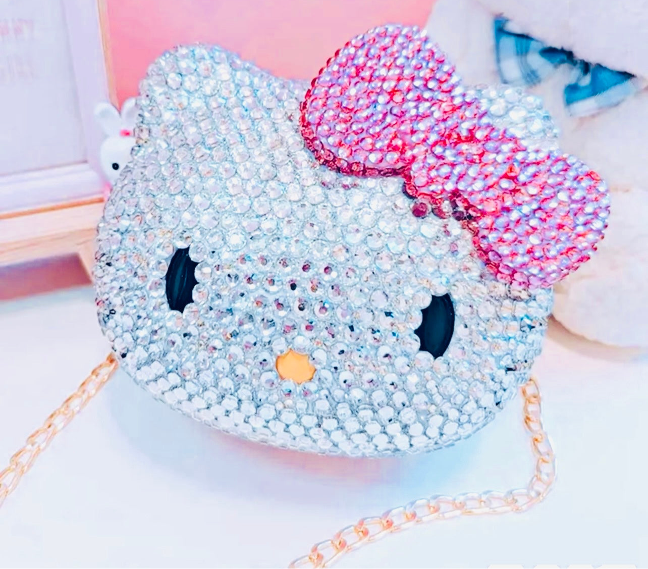 Kawaii Hello Kitty Crystal Sapphire Blinged Out Adjustable Cat Handbag, Evening Bag, Crossbody Bag | Limited Edition, Collectible