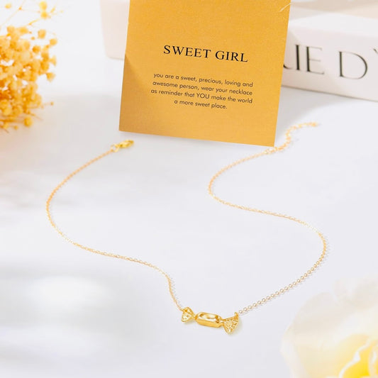 Dainty Sweet Girl 14k Vermeil Gold Candy Pendant Necklace - Valentine’s Day Gift For Her