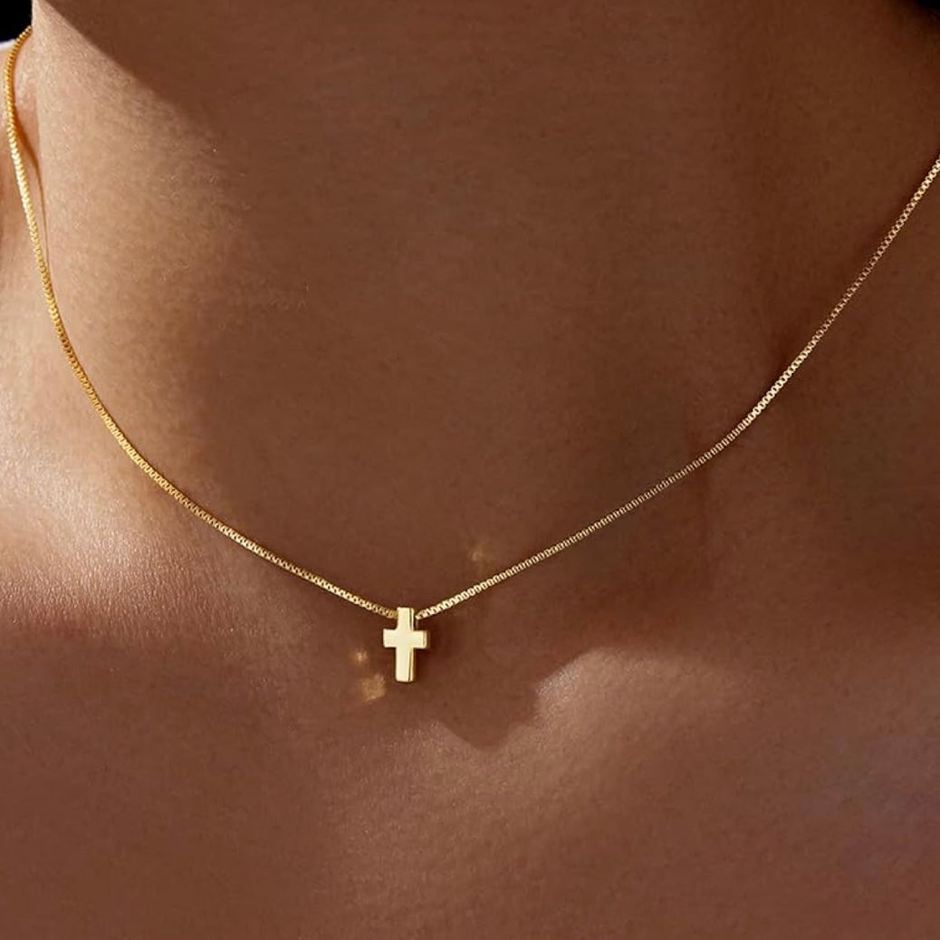 14k Gold Dainty Cross Pendant Necklace, Elegant Gift For Her