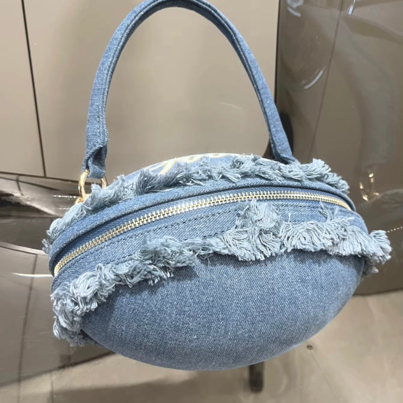 Denim Light Blue Football Handbag - Trendy Sports-Inspired Accessory