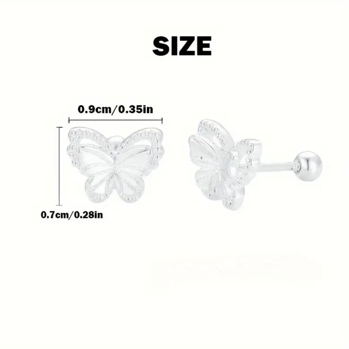 Dainty Silver Butterfly Stud Earrings with Sparkling CZ Crystals & Comfort Fit Back