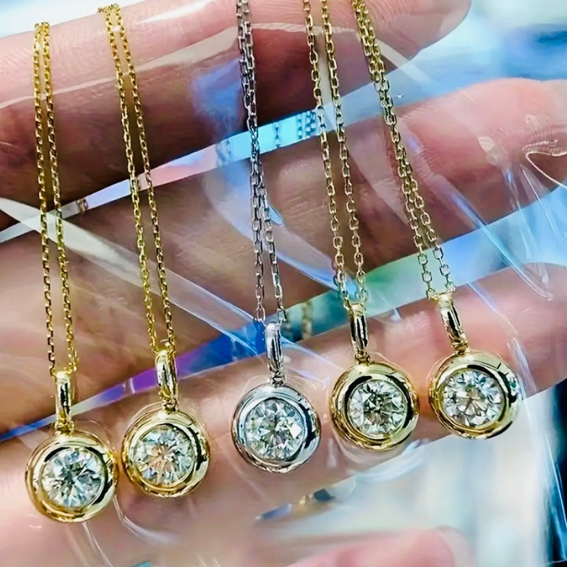 Moissanite & Diamond Bezel Pendant Necklaces – Gold & Silver Chains