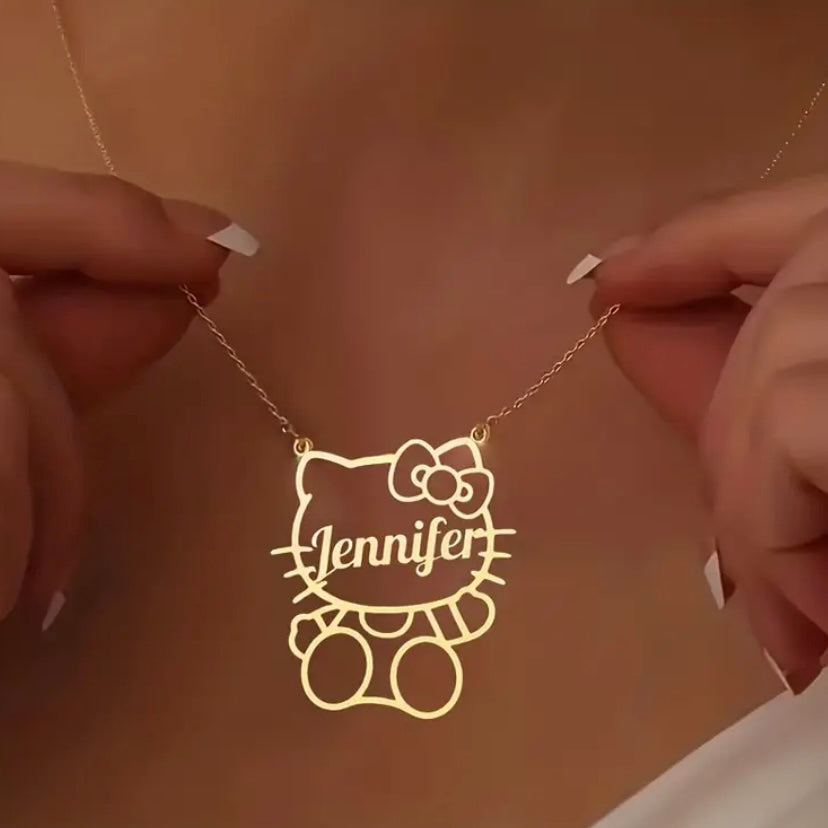 Custom Hello Kitty Name Necklace – 14K Gold or Silver, Waterproof & Hypoallergenic