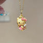 Hello Kitty 24K Gold Plated Pendant Necklace - 17" Cable Chain, Pink Bow & Heart