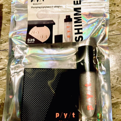 PYT Beauty 2 Piece Shimmering Plumping Lipgloss + Highlighter Set Or Gold Gloss Duo Set