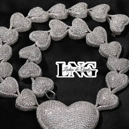 Sapphire Micro Pave AAAAA Cubic Zirconia Heart Pendant Necklace in Vermeil 14k White Gold By LadiesNGentz Boutique purchase at LadiesNGentz.com or Facetreasures.com